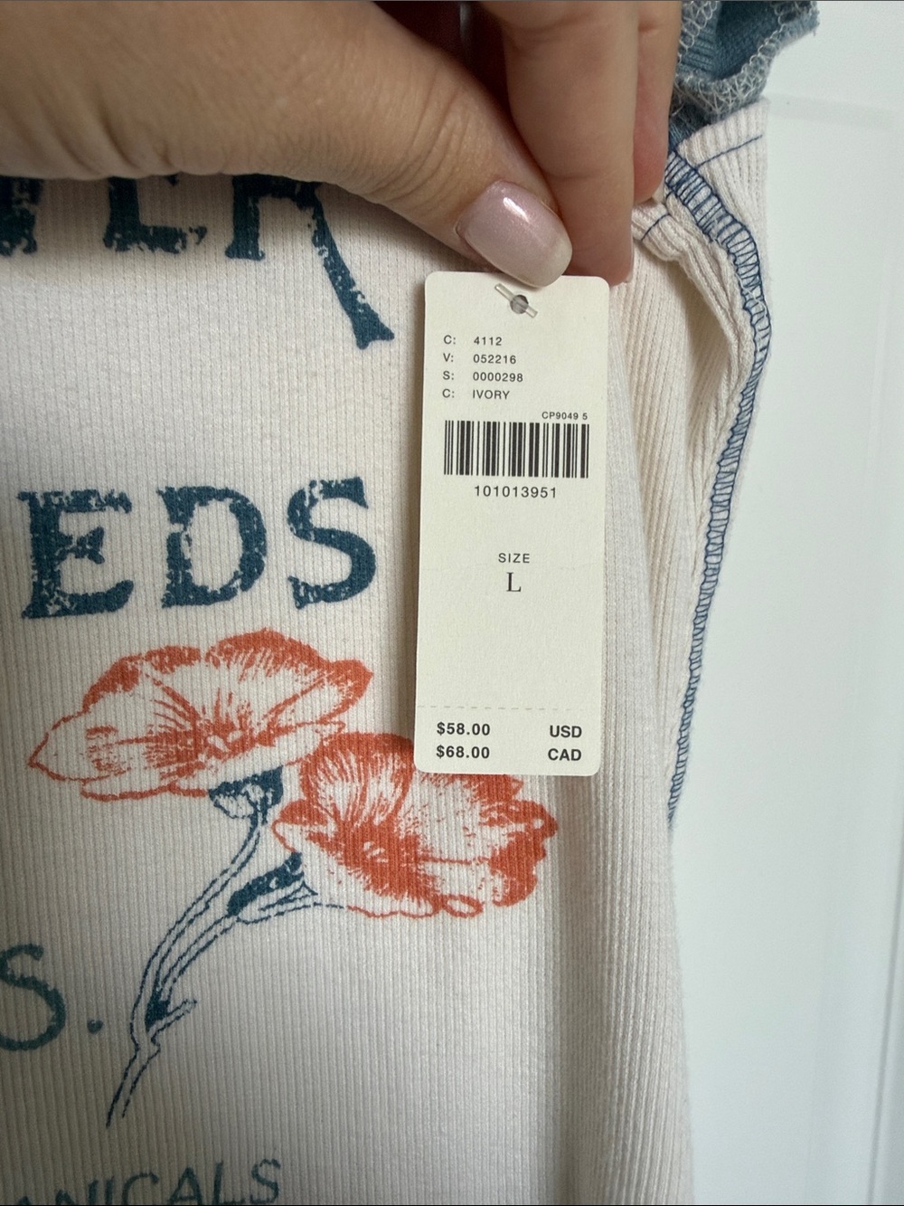 Pilcro Cream Tank Top with Blue Trim and Orange Floral Graphic - Picture 2 of 7